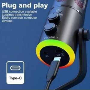 Content Creation RGB Colors Changing USB /USB C Condenser Microphone For Podcast, Recording PC Computer Gaming Streaming Mic with RGB Light Reverb Effect Headphone Jac K Desktop Stand Vocal Mic for Singing on YouTube & Ps5