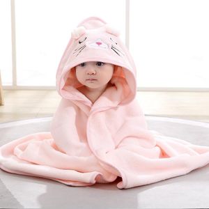 Soft and absorbent cat hooded bath towel for children and infants - pink