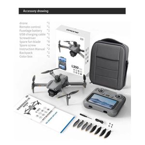 Professional GPS Foldable L300 Max Drone Dual Camera FPV Quadcopter with LCD Screen Remote Control, One-Key and 2 Batteries 