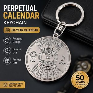 Metal Perpetual Calendar Keychain, 50-Year Rotating Calendar Pendant Gift, English Version