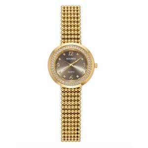 Luxury Gold Women's Watch, Diamond-Encrusted Bezel Stainless Steel Band Quartz Wristwatch, Fashion Watch for Ladies in Nigeria