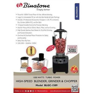 Binatone 1500W High-Speed Blender, Grinder & Chopper (Model BLGC-1589) – 3L Capacity
