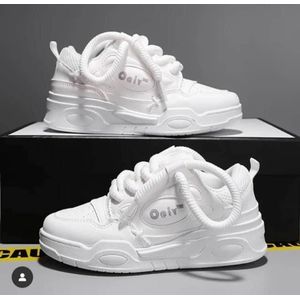 Casual Chunky Sneakers – White Lace-Up Trainers