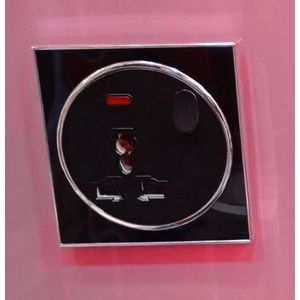 Universal Switched Wall Socket with Power Indicator Light (Glossy Black & Silver Trim)