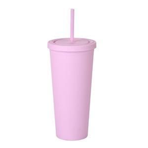 Transparent Straw Double Layer Cup Plastic Reusable Clear Glass Travel  Juice Cup With Lid Straw 1pcs