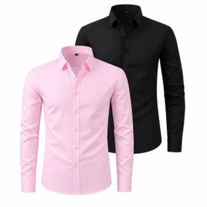 2 in 1 Men's Plain Long Sleeve Shirts  Black and Pink