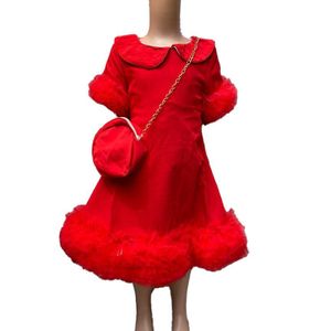 Girls Short Sleeve Party Dress With Purse-Red