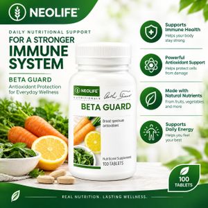 Wellness NATURAL NEOLIFE GNLD Beta Guard - 100 Tablets (Single) beta carotene Ne wlife Beta Guard Immune & Energy Support Multivitamin for Daily Wellness, Vitality Extracts – Whole-Food Antioxidant Protection Against Environmental Toxins (100 Tablets)