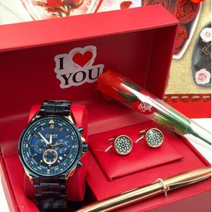 Fashion Choice Very Superior Men's Wrist set of Watch with Fashionable Bracelet + Designed Italian cuff link & Unique Pen