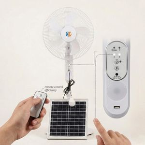 Hc Rechargeable Solar Standing Fan 16" With Remote, Solar Panel, USB Port & LED Light