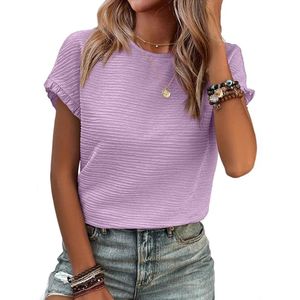 Women's Textured Crew Neck T-Shirt – Casual Loose-Fit Short Sleeve Top