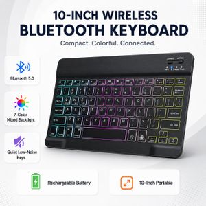 10 Inch Wireless Bluetooth Keyboard Ultra Slim Rechargeable Backlight, 7-Color Light, external keyboard, flexible keyboard