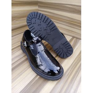 Classic Black Patent Leather School Shoes for Girls – Durable Anti-Slip Sole Strap Buckle Design