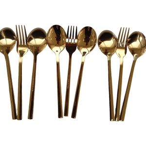 Set Of 6 Gold Plated Stainless Steel Tablespoons And 3 Gold Forks