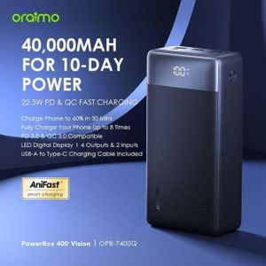 Oraimo PowerBox 400 Vision 40000mAh 22.5W Type-C In And Out Power Bank