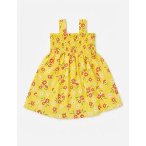  casual Kids bright yellow floral print fit & flare sleeveless  dress
