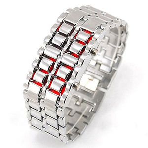 Men's Digital Red LED Watch - Silver