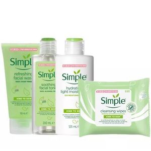 Simple Hydrating Light Moisturizer, Facial Wash, Soothing Toner, Cleansing Wipe