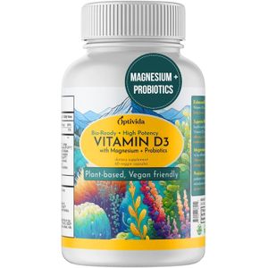 OPTIVIDA Vitamin D3 with Magnesium, Probiotics & Digestive Enzymes. Organic 60 Count