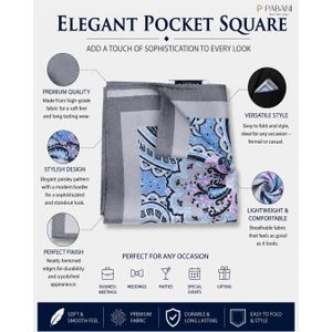 PABANI  Signature Grey Floral 100% Silk Mens Pocket Square For Special Occasions