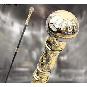 Golden Black Luxury Round Handle Stick Elegant Crosier Knob Stick 93cm, Alloy Material.