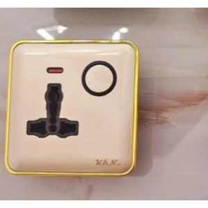 Modern Luxury Single Universal Switched Wall Socket with Gold Frame & LED Indicator.