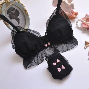 Bow Shape Chiffon Fairy Kei Women's Japanese Bra Panties Set Wirefree  Underwear