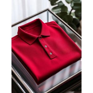 Men's Business Casual Button Short Sleeve Polo Shirt RED