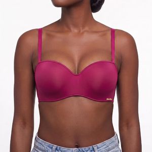 Binnys Wine red Park Picnic Adjustable Straps Non-Removable Breast Pads Rhinestone Pendant Summer And Autumn All-Day Confidence Balconette Underwire Wine red Women's Bonfire-Night Party Bras