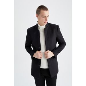 Defacto Man Slim Fit Stand- Up Collar Coat/Parka -Black