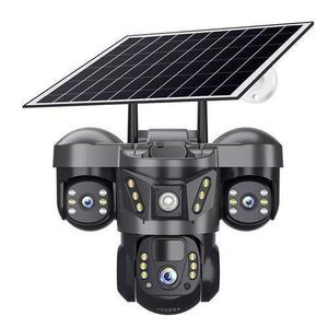Triple Lens 4G Solar CCTV Camera – Wireless Outdoor PTZ Security Camera with Night Vision, Motion Detection, SIM Card & V380 Pro App+free sim 12Mp Big lens