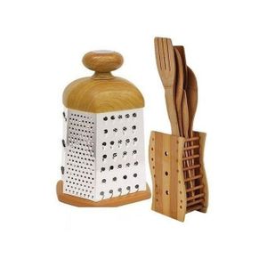 Grater With Wooden Handle + 5 Set Of Kitchen Wooden Spoons