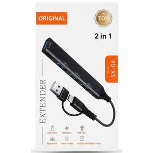 2-in-1 Dual Connector 4-Port USB Hub Extender (Type-C & USB 3.0/2.0 Adapter)