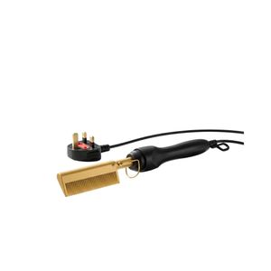 Professional Gold Electric Hair Straightener Brush Anti-Scald Ceramic Detangling Comb with UK Plug for Salon and Home Use
