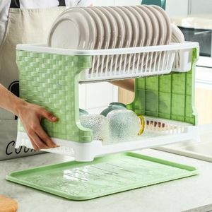 Multi-Functional Plastic Plate Drainer - Double Layer Kitchen Counter Stand