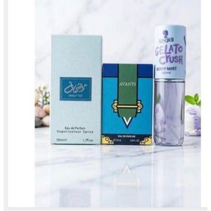 Genie MOSUF Rizz EDP 50ml, Avanti EDP 25ml & Lasgidi Gelato Crush Body Mist 100ml combo NAFDAC A2-107279