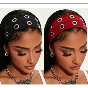 Clo 2pcs different colors Women'S Metal Studded Wide Headbands, Y2K Punk Gothic Style, Wide Elastic Non-Slip Headbands, Suitable for Yoga Exercise, Edgy Metal Studded Design, Women'S Daily Fashion Hair Accessory, Summer Hair Accessory