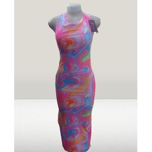 Women pink bodycon multicolor dress