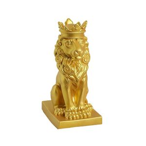 Majestic Golden Crown Lion Statue, Luxury Home/Office Decor Ornament