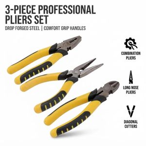 Industrial-grade wire cutters, diagonal pliers, and electrician's needle-nose pliers three-piece set