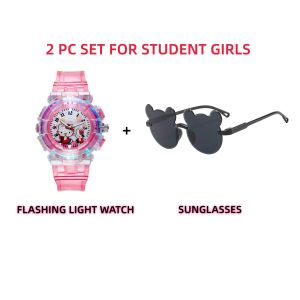 Coolfamily 6-13 Year girl flashing light watch AND sunglasses 2 PC SET for student girls gift for students gift illuminating watch birthday presents for kids gift school must have items time keeper for managing time girl stationery for school beach items