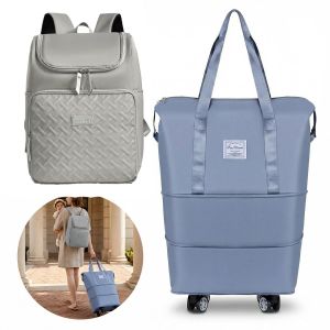 Grey Mommy Backpack + Blue Rolling Travel Bag Set – Baby & Family Travel, Large Capacity, Insulated & Stroller-Friendly