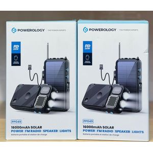 Powerology Portable 16000mAh Solar Power Bank With Radio, Wireless Speaker, Emergency Lights & Watch Charger