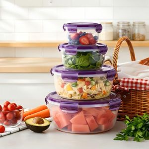 KnMn 4pcs Multi-Functional Food Storage Containers Purple