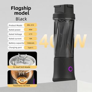 Bolizma Portable Juicer Cup - Automatic Sensor Safety Lock, Personalized Stylish Design, Type-C Charging, 12-Leaf Stainless Steel Blade, Ideal for Outdoor Camping/Sports/Fitness/Home/Office
