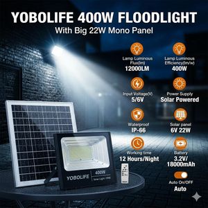 YOBOLIFE Top Selling IP66 Outdoor Using Waterproof Solar Flood Light 400W For Garden, LANDSCAPE, Sports Stadiums, Theme Park Etc