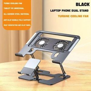 -in-1 Laptop Cooling Stand with Dual Fans & Phone Holder Adjustable Ergonomic Riser Portable & Foldable 