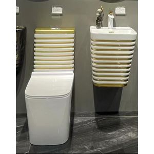 Golden Stripe Porcelain Siphonic Floor Mounted White Color Water Closet Bathroom