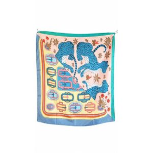 Large Square Scarf - Blue Leopard & Buckle Print 98cm