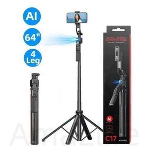 C17 Ai Face Tracking Selfie Stick Quadrapod With Rotating Handle With Gesture Recognition - 1630mm(5.4 Feet)